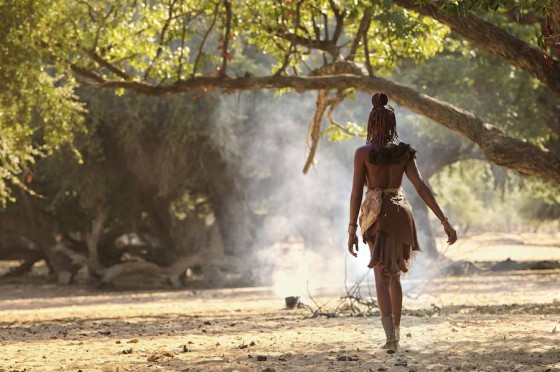 Himba women walking in morning light