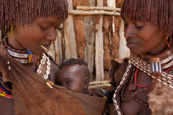 Two Hamar women with a child