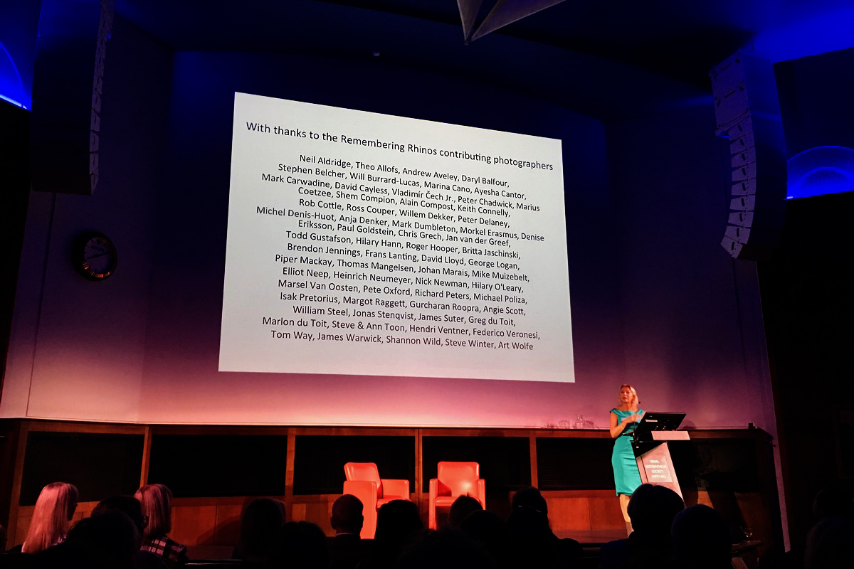 Piper Mackay attending the remembering rhino's book launch at the Royal Geographic Society