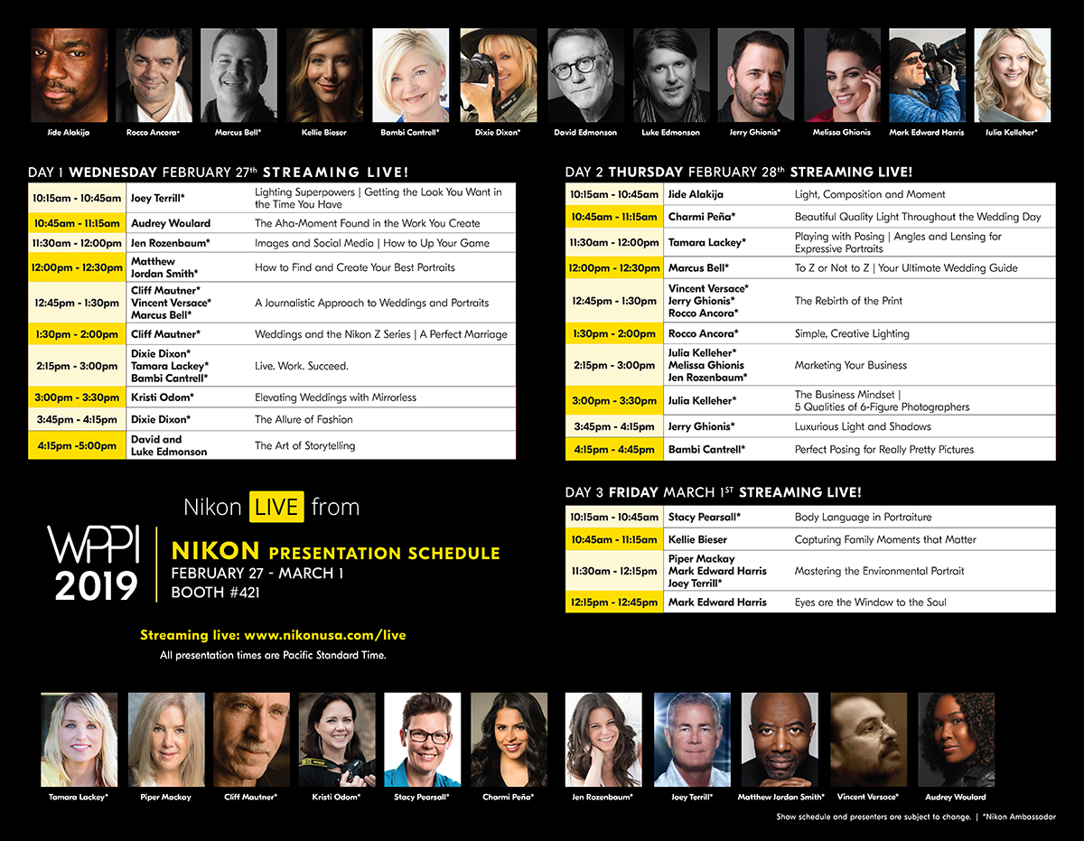 Schedule of speakers for Nikon at WPPI